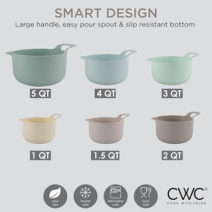 COOK WITH COLOR Nesting Plastic Mixing Bowl Set with Pour Spouts and Handles