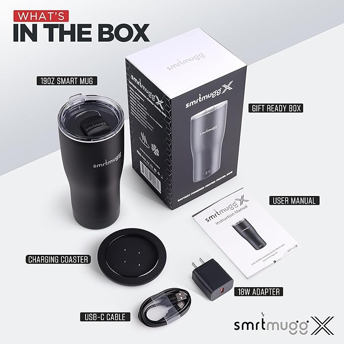 X Heated Coffee Mug 19 oz., 8 Hour Battery Life, Self-Heating, Adjustable Temp