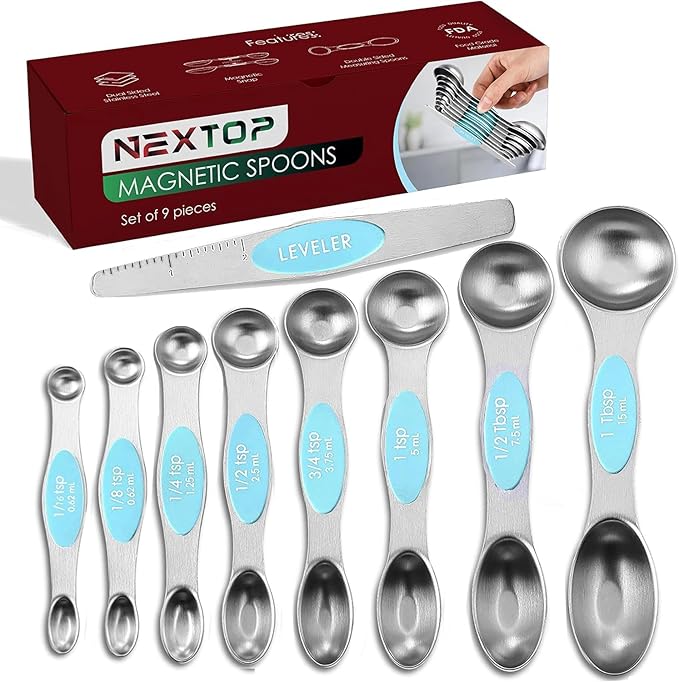 Magnetic Measuring Spoons Set of 9 Stainless Steel Dual-Sided Stackable