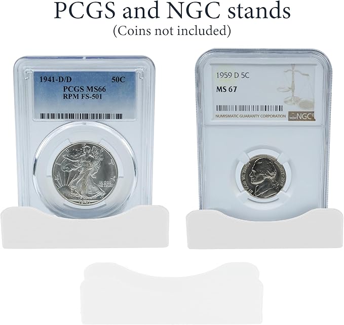 10-Pack Coin Display Stand, PCGS & NGC Slab Holders (White)