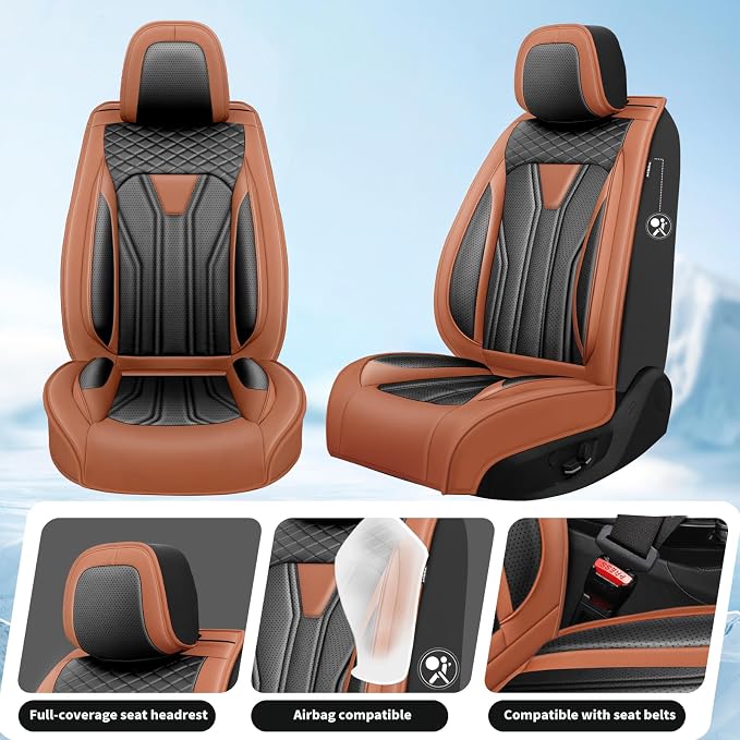 Fit Compass Car Seat Covers for Jeep Compass 2007-2025 2026 -Full Set Premium Leather, Waterproof & Breathable，All-Weather Seat Cushion Protecto & Airbag Compatible, 5 Seats Brown & Black