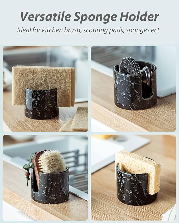 Zoeeker Sponge Holder for Kitchen, Ceramic Sink Caddy Scrub Sponge Rack Dish