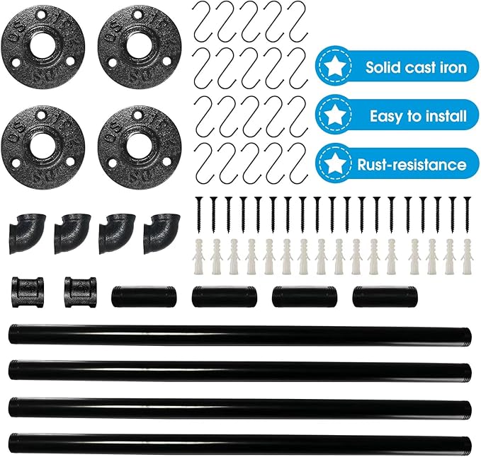 Industrail Pipe Pot Pan Rack, Wall mount Pot hangers Pan Haniging Rail Lid