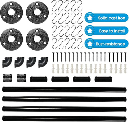 Industrail Pipe Pot Pan Rack, Wall mount Pot hangers Pan Haniging Rail Lid