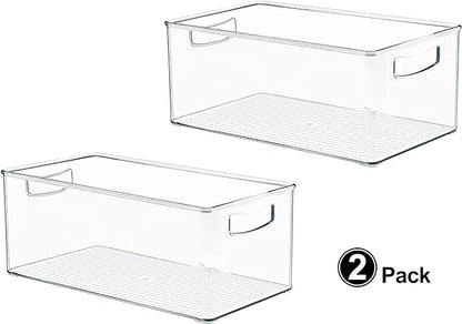 Hudgan 2 Pack Straight Sides Stackable Pantry Organizer Bins for Home Edit - 13.5''L x 7.5''W x 5.5''H