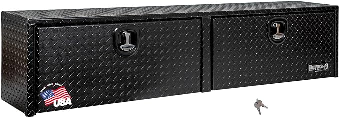 Buyers Products 1721551 Black Aluminum Diamond Tread Topsider Truck Box With Drop Door, 72 x 13 x 16 Inch, Made in The USA, Lockable Tool Chest, Durable Job Box For Storage & Organization