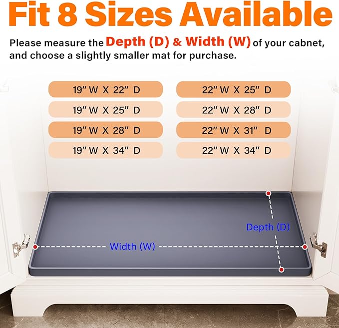 FLATO Waterproof Under Sink Mat 34" x 19" Shelf Liner