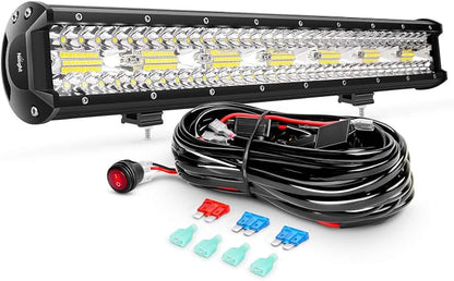 Nilight ZH409 20 Inch 420W Triple Row Flood Spot Combo 42000LM LED Light Bar with Heavy Duty Off-Road Wiring Harness, 2 Years Warranty, White