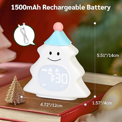 Yiliaw Kids Alarm Clock with Night Light, Christmas Tree Wake Up Clock, Rechargeable Cute Alarm Clock for Bedroom, for Boys and Girls, White