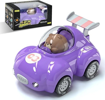1-3 Years Old Friction Power Car Toys, Push and Go Pull Back Trucks Suitable for Toddlers 1 2 3 Year Old Kids Toys for Boys and Girls Birthday Party (Purple)