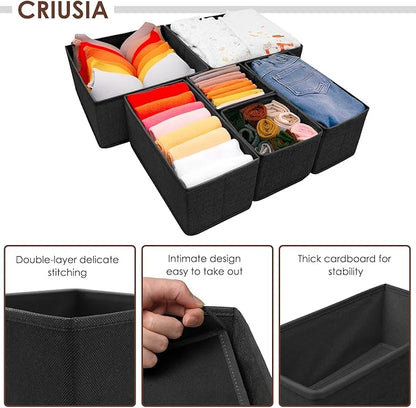 Criusia 6 Pack Clothes Drawer Organizer Dividers, Fabric Foldable Closet