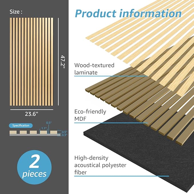 Art3d 2 Wood Slat Acoustic Panels