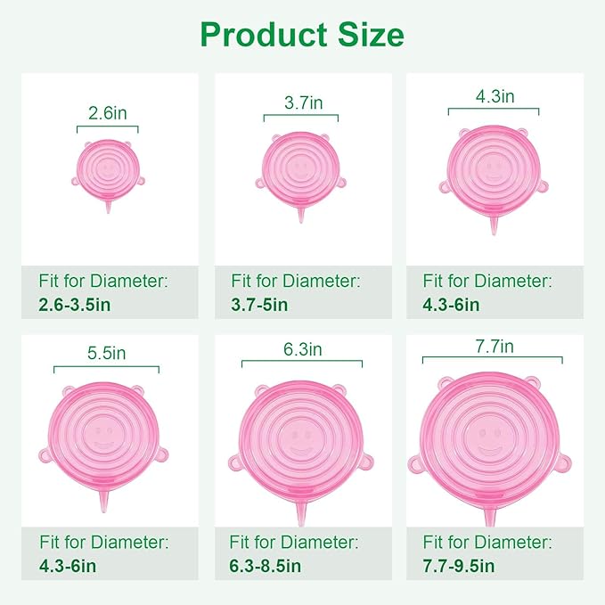 Silicone Stretch Lids – 6 Pack Reusable Food Covers, Flexible Silicone