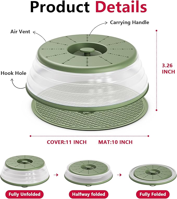WVM Microwave Splatter Cover & Mat, Vented Collapsible Splatter Guard dish