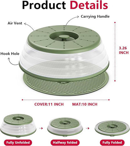 WVM Microwave Splatter Cover & Mat, Vented Collapsible Splatter Guard dish