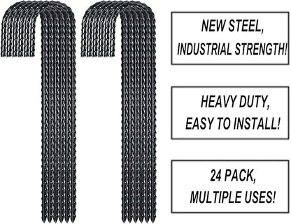 12 Inch Rebar Stakes Heavy Duty J Hook, Coated Steel Ground Stakes Tent Stakes Ground Anchors for Chain Link Fence Stakes and Trampoline Stakes (6), Black