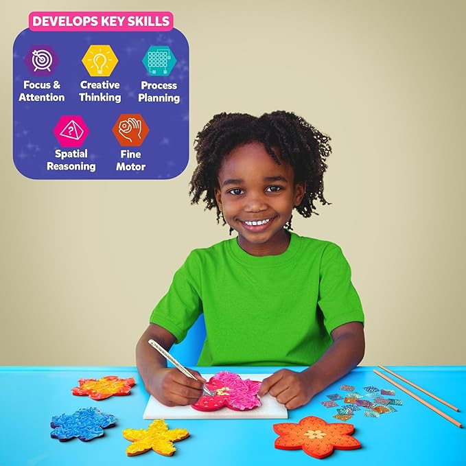 Skillmatics Poke-in Art - Flower Bouquet, Mess-Free Creative Activity, DIY Wood Craft Kits, Gifts for Girls & Boys Ages 4, 5, 6, 7, 8, 9