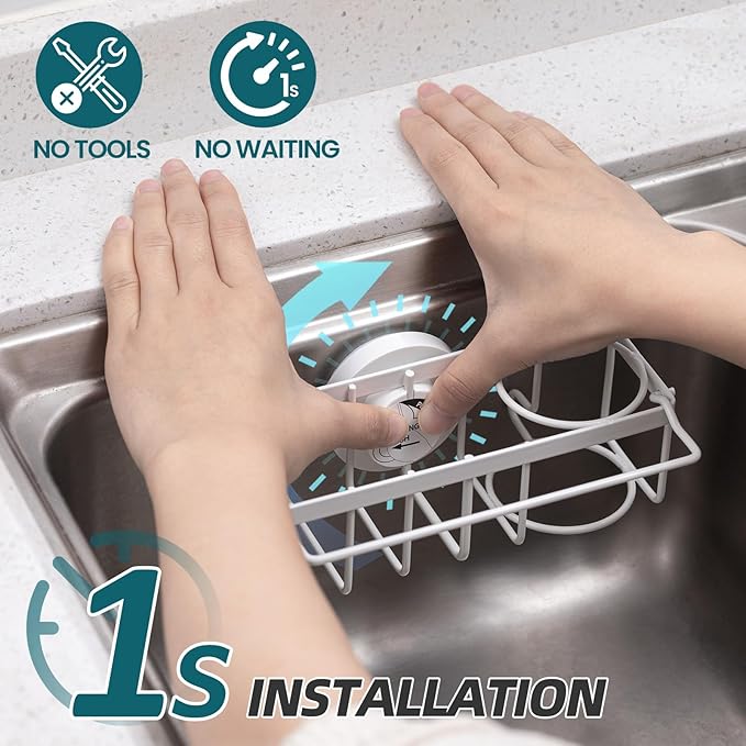 TAILI 4-in-1 Sink Caddy with Strong Suction Cup, Sponge Holder