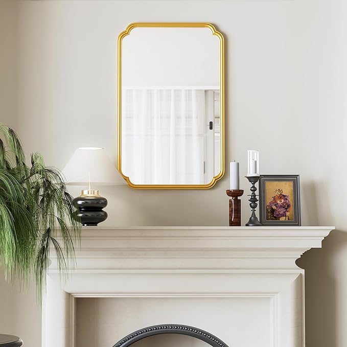 22x34 Inch Gold Bathroom Mirror, Metal Framed Wall Mirror