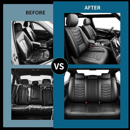 Car Seat Covers Fit for Jeep 5 Seats Wagoneer 2022-2025 2026 - Premium Leather, Waterproof & Breathable，All-Weather Seat Cushion Protecto & Airbag Compatible, Full Set Black