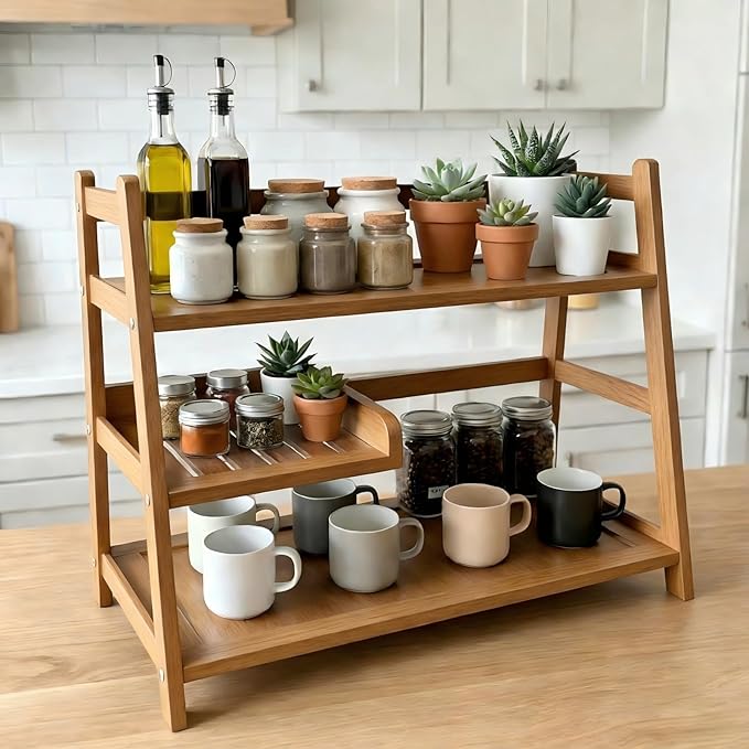 3 Tier Bamboo Matcha Station, coffee station organizer Shelf