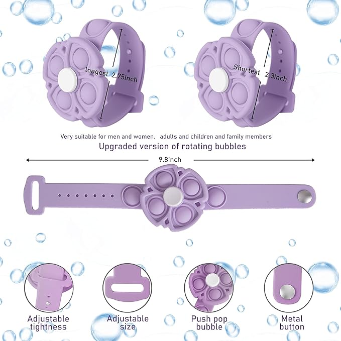 Push Pop Bubble Sensory Fidget Bracelet, Fidget Spinner Pop Toys for Kids and Adults, Silicone Anxiety Stress Relief pop it Bracelets (Purple)