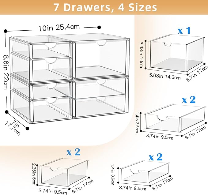 YFXCVSL Clear Stackable Storage Drawers, Acrylic Makeup Organizer