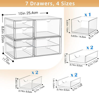 YFXCVSL Clear Stackable Storage Drawers, Acrylic Makeup Organizer