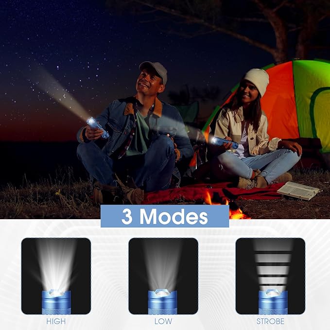 Fumete 20 Pieces LED Flashlight Mini 3 Mode Tactical Torch Small Water Resistant Pocket Flash Light Adjustable Focus Light Pen for Men, Father, Indoor Outdoor Hiking (Blue)