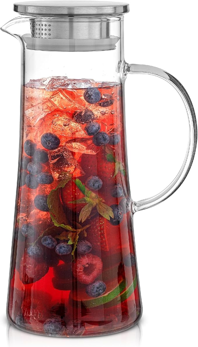 JoyJolt Glass Pitcher with Lid - 50oz Borosilicate Water Carafe