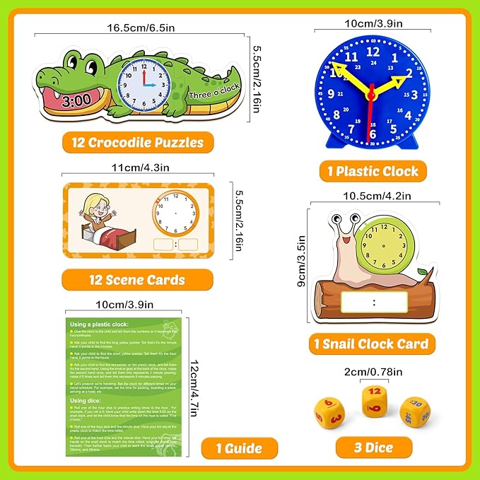 Aizweb Clock for Kids, Learning Clock Analog Clock Telling Time Teaching Homeschool Supplies Essentials Math Manipulatives Preschool Kindergarten Learning Activities Educational Montessori Toys Games