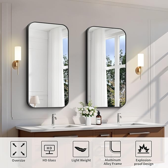 FORBATH Bathroom Mirror 20" x 40", Rectangle Black Bathroom Mirror