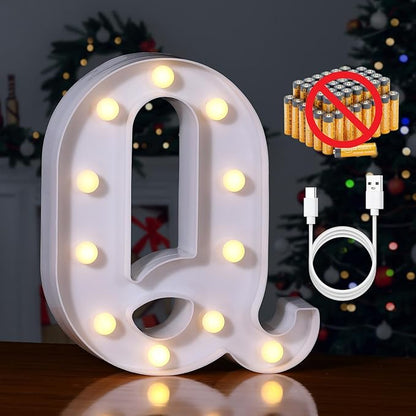 Foaky Rechargeable LED Letter Lights Sign Marquee Light Up Letters Sign for Night Light Wedding/Birthday Party Christmas Lamp Home Bar Decoration (Q)