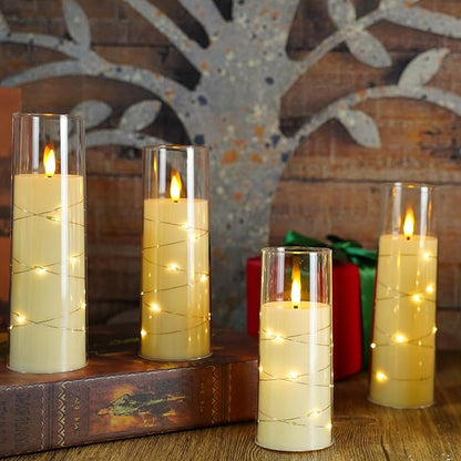 Flameless Candles with Embedded Star String, Battery Operated LED Pillar