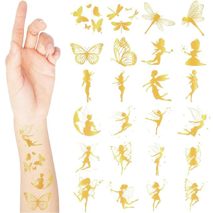 Landhoow 240 Pcs Fairy Foil Tattoos Temporary for Kids Glitter Face Tattoos Cool Body Sticker Costume Accessory for Adults Boys Girls Party Favor