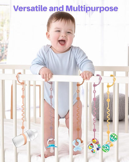 Toy Straps for Baby, 5pcs Adjustable Toy Holder for Stroller Accessories, Silicone Tether Pacifier Clip, No Throw Travel Essential Leash for High Chair, Car Seat (Gril-5 Pack)
