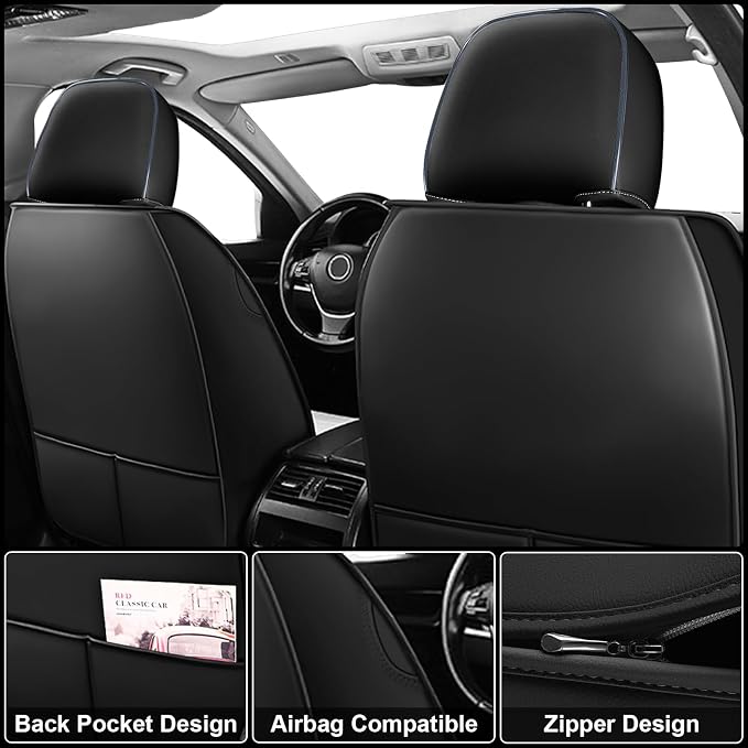 Seat Covers Fit for Nissan Rogue 2015-2026, Breathable and Comfortable Leather Car Seat Cover, Deluxe Waterproof Cushion Cover Auto Interior Accessories,Standard (Black Blue)