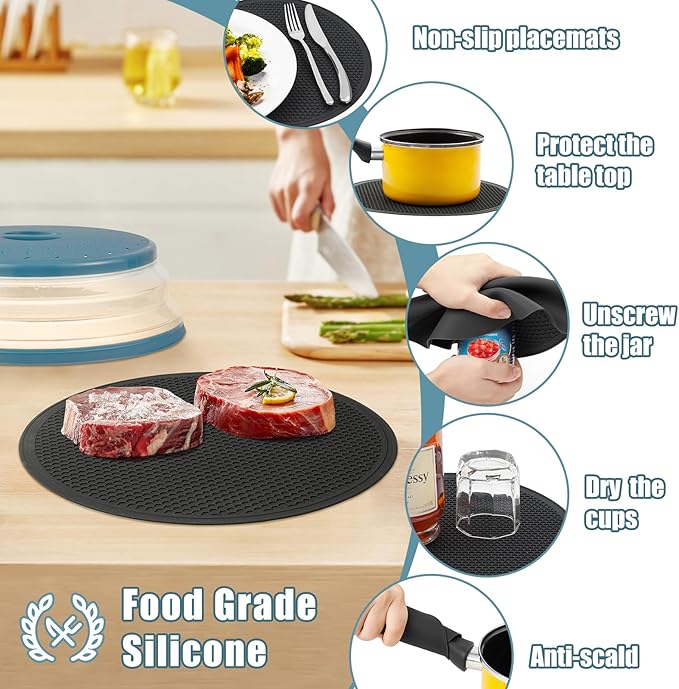 Large Microwave Splatter Cover & Silicone Mat, 12 Inchs Vented Collapsible