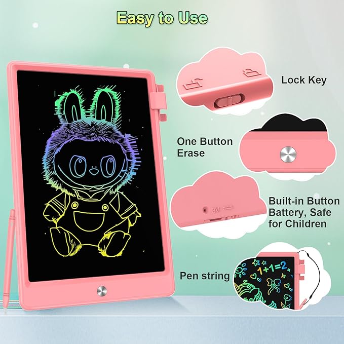 8.5 Inch LCD Writing Tablet for Kids, Colorful Toddler Doodle Board - Erasable Drawing Pad, Educational Learning Toy for Ages 3-8 - Valentine's Day Christmas Birthday Gifts (8.5 Inch, Pink)