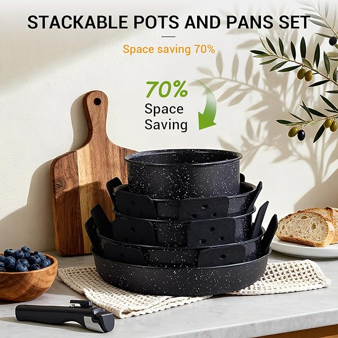 Ammeloo 21 Pcs Pots and Pans Set Non Stick, Ceramic Kitchen Cookware Set