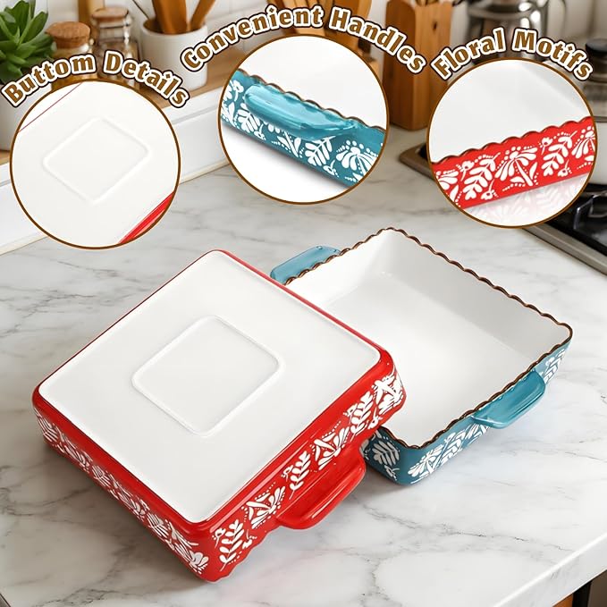 2 Pack Ceramic Baking Dish, 9 x 9 inch Porcelain Square Bakeware