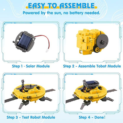 STEM Projects for Kids Ages 8-12 Solar Robot Kit 6-in-1 Space Toys for 10-Year-Old Boy Girl Gift Toys Science Kits Christmas Birthday Gifts for 8 9 10 11 12 Year Old, Yellow