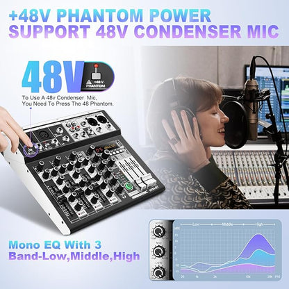 4 Channel Audio Interfacer DJ Mixer Sound Board 16-Bit DSP Effect USB Audio