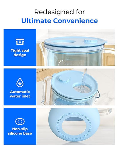 Waterdrop PT-09B-A 10-Cup Large Glass Alkaline Water Filter Pitcher,