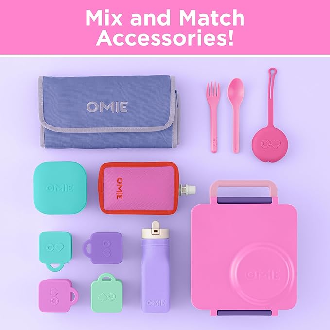 OmieBox Bento Box for Kids - Insulated Bento Lunch Box with Leak Proof Vacuum Insulated Food Jar - 3 Compartments, Two Temperature Zones (Unicorn Pink)