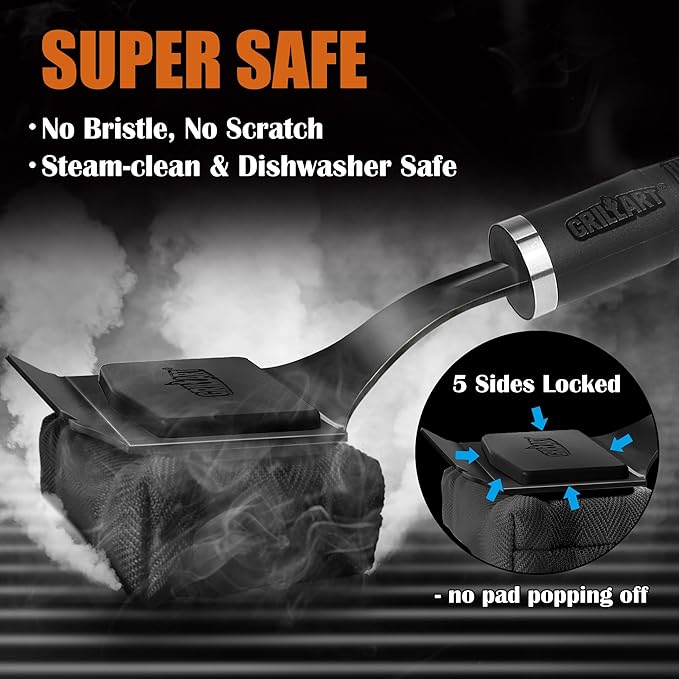 GRILLART Bristle Free Grill Brush Kit, Reinforced Outdoor Grill Brushes, Safe Cleaning Tools with Replaceable Heads, Grill Scraper BBQ Accessories, Men/Dad Gifts