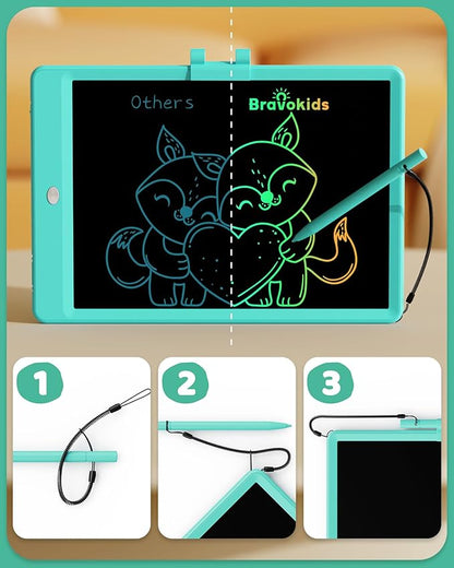Bravokids 10 Inch LCD Writing Tablet for 3 Year Olds - Electronic Drawing Pad and Doodle Board as Educational Birthday Gifts for Girls and Boys (Green)