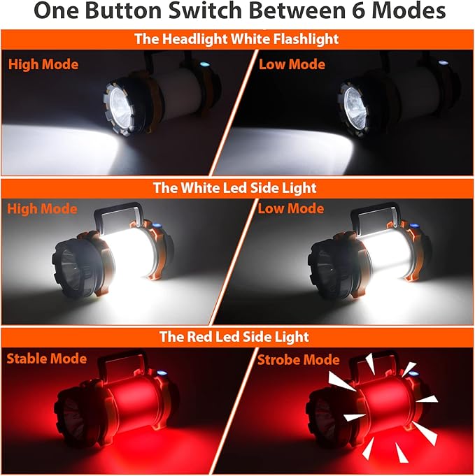 2 Pack Camping Lantern, Outdoor LED Camping Light, Rechargeable Flashlights with 1000LM, 6 Modes, 4000mAh Power Bank, IPX5 Waterproof Portable Emergency Camp Light for Hurricane Survival - Orange