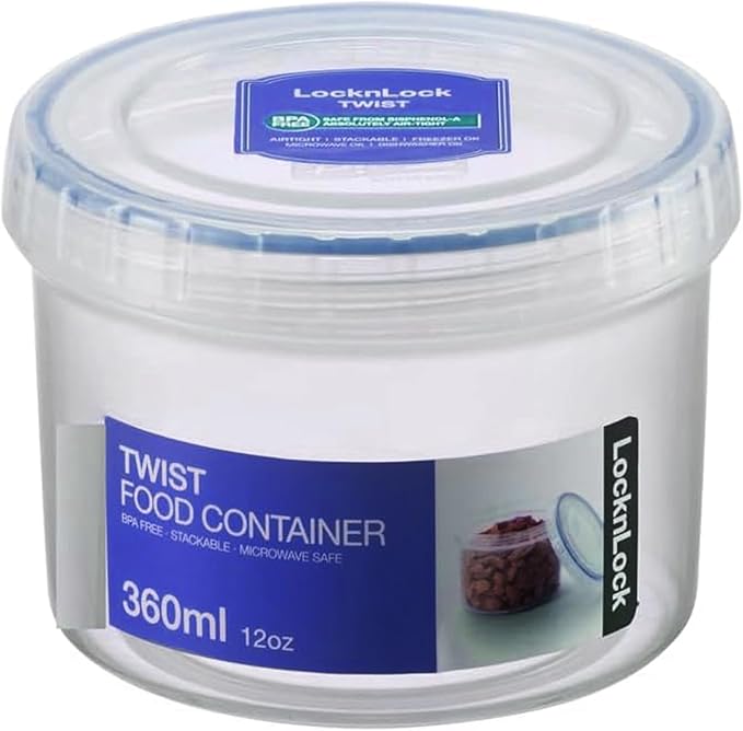 LocknLock Easy Essentials Twist Food Storage lids/Airtight containers, BPA Free, Short-12 oz-for Coffee, Clear