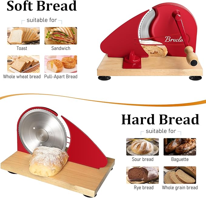 Brvclon Manual Bread Slicer Adjustable Thickness, Hand Crank Bread Slicer